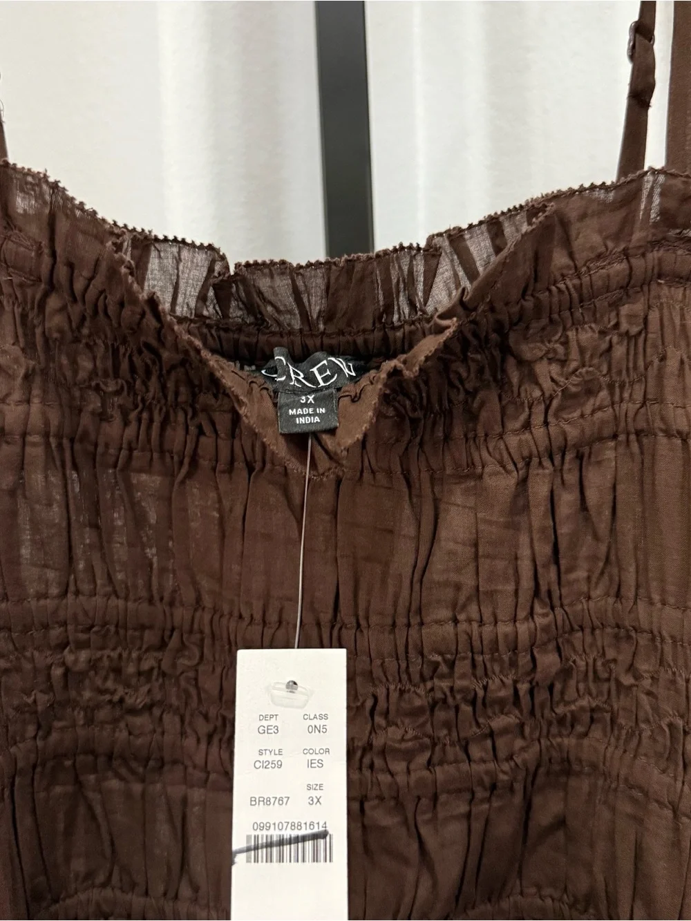 J Crew Smocked maxi dress in cotton voile CI259 Size 3X Brown NWT $148 Vacation